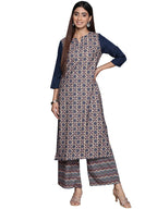 Ziyaa Women'S Blue Crepe Straight Kurta And Palazzo Set (Zikucr4119Andpl-M