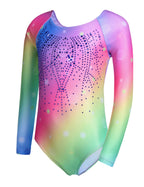 Zaclotre Kid Girls Gymnastic Leotard Long Sleeve Color Gradient Sparkly Ballet Dance One Piece Outfit 150(7-8Y) Rainbow
