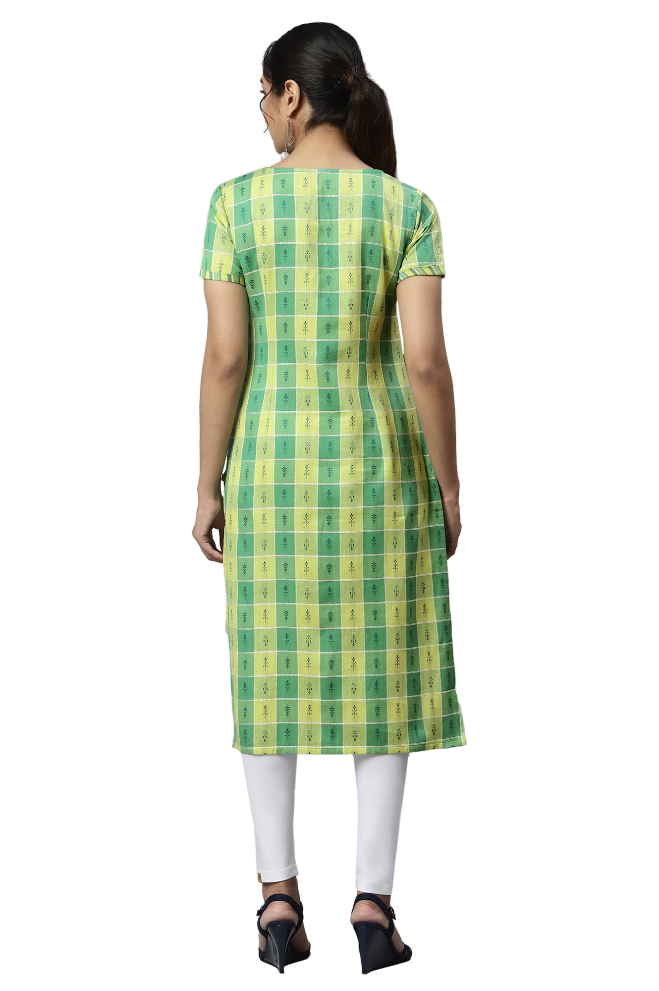 Aurelia Green Geometric Printed Printed Cotton-Rayon Blend Regular Kurta For Women