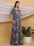 Sweet Dreams Women Printed Night Dress Dark Grey