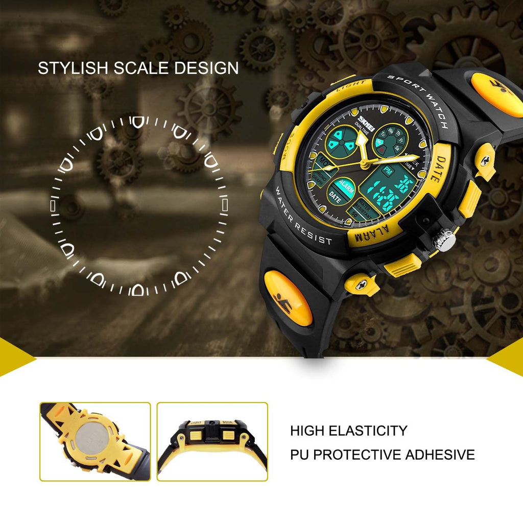 Watch for Kids Boys Girls 5-12 Years Old, Digital Sports Waterproof Watch for Kids Birthday Presents Yellow Gifts Age 5-16 Teen