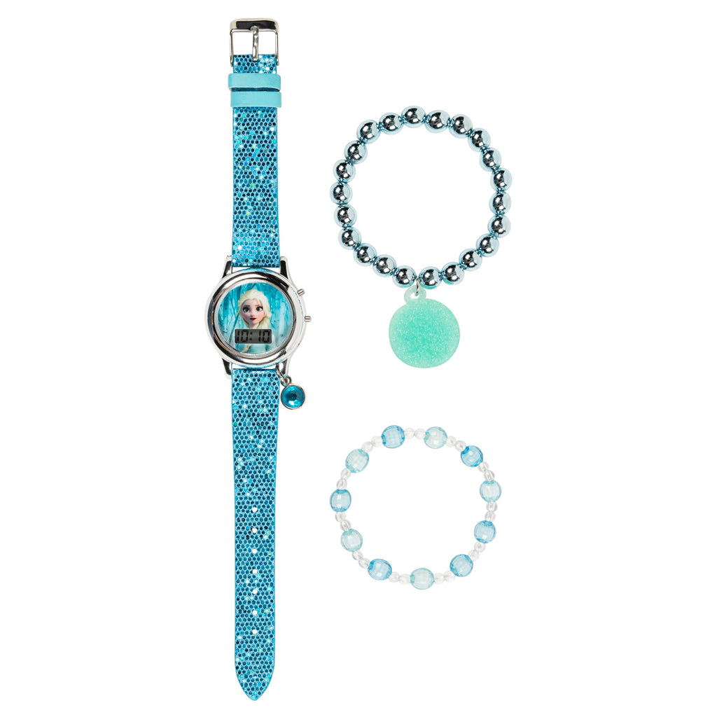 Accutime Disney Frozen Elsa Blue Digital Kids Watch for Toddler Girl with Charm Bracelet (Model: FZN45004AZ)
