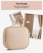 Vlando Travel Makeup Bag, Large Capacity Cosmetic Bag for Women PU Leather Makeup Case Organizer Portable Make up Bag with Divid