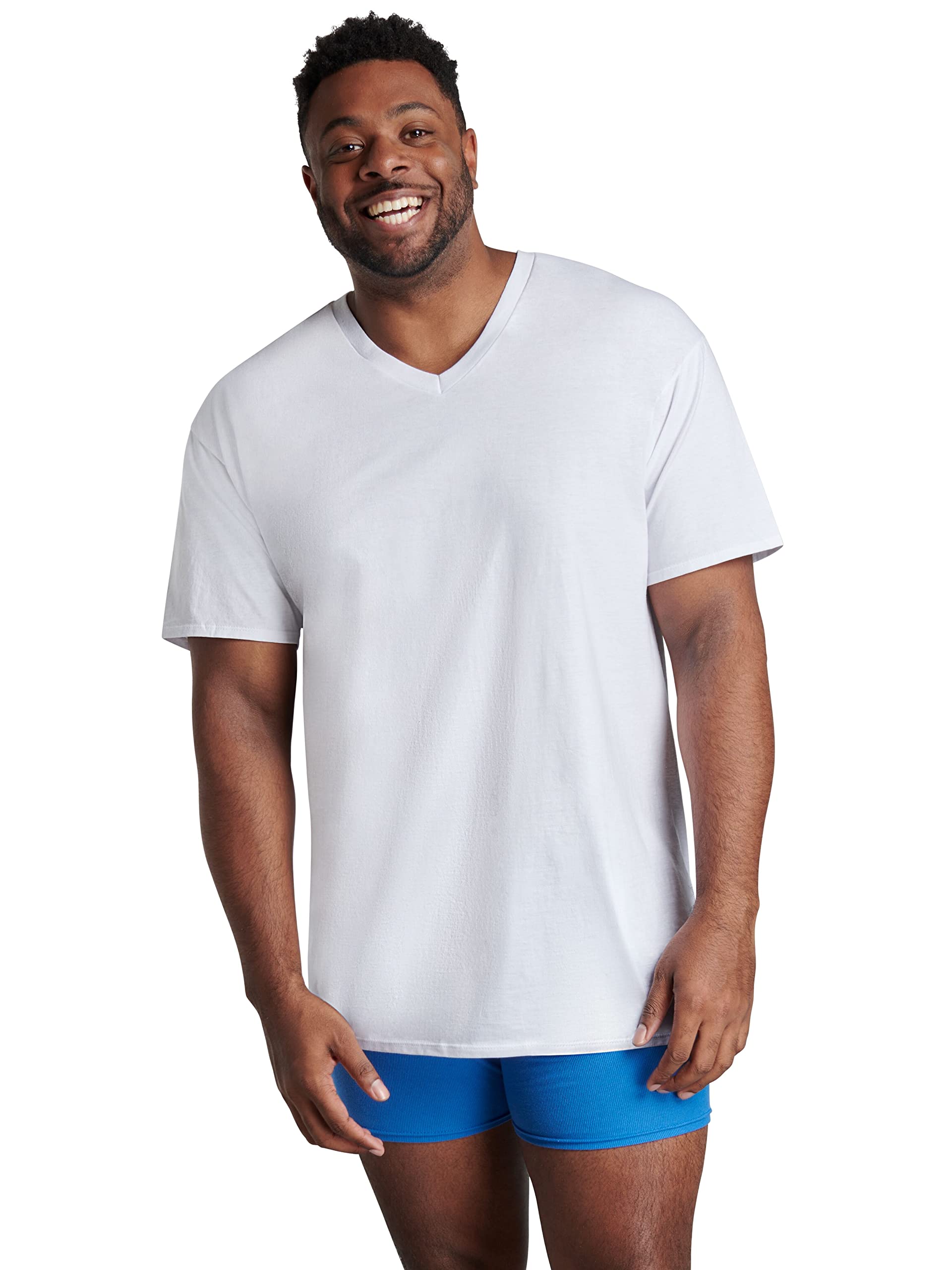 Fruit of the Loom Men's Tag-Free Cotton Undershirts, Tall Man-V-Neck-6 Pack White, Large