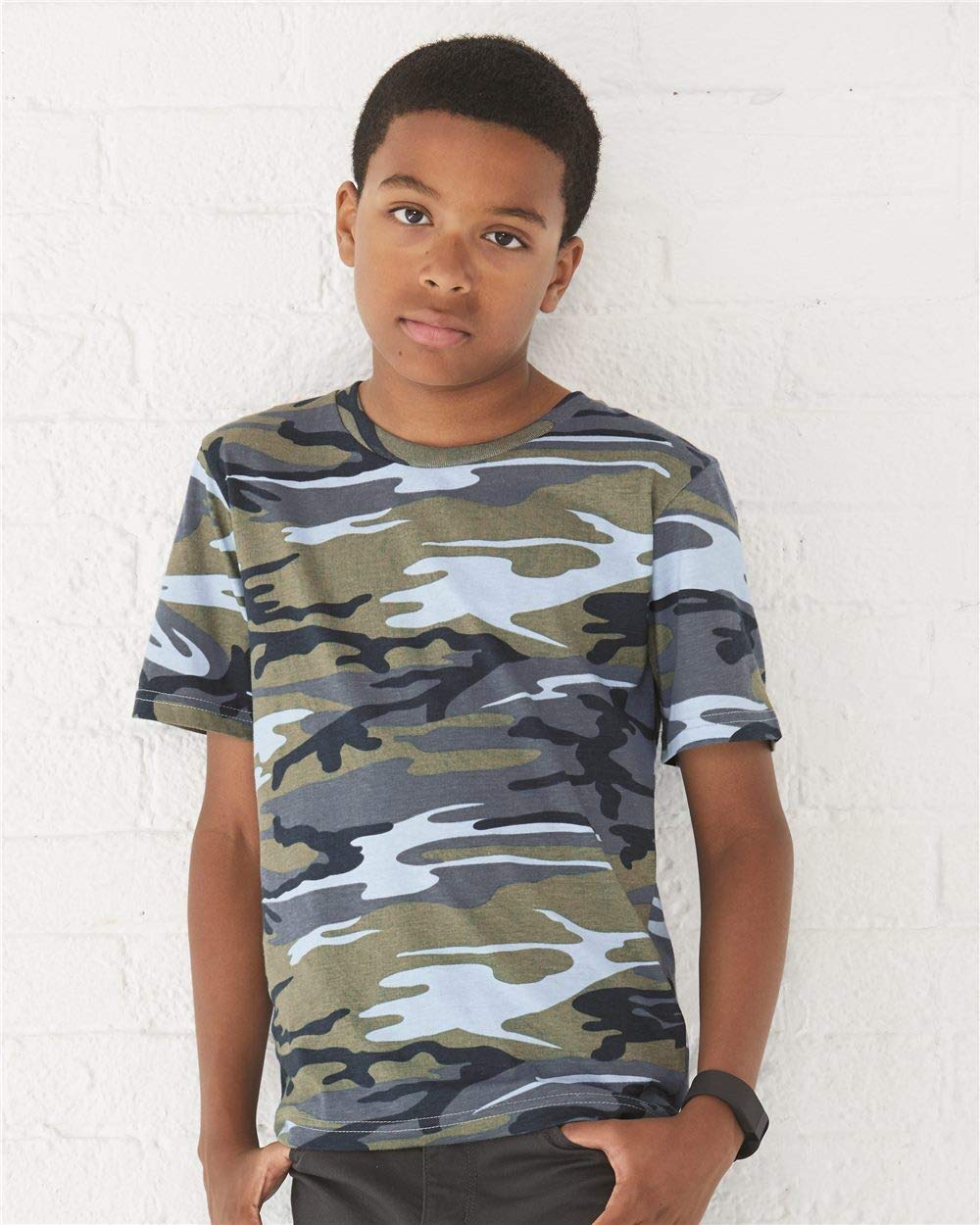Youth camo T-Shirt - BLUE WOODLAND - XS(D0102H7MYDP)