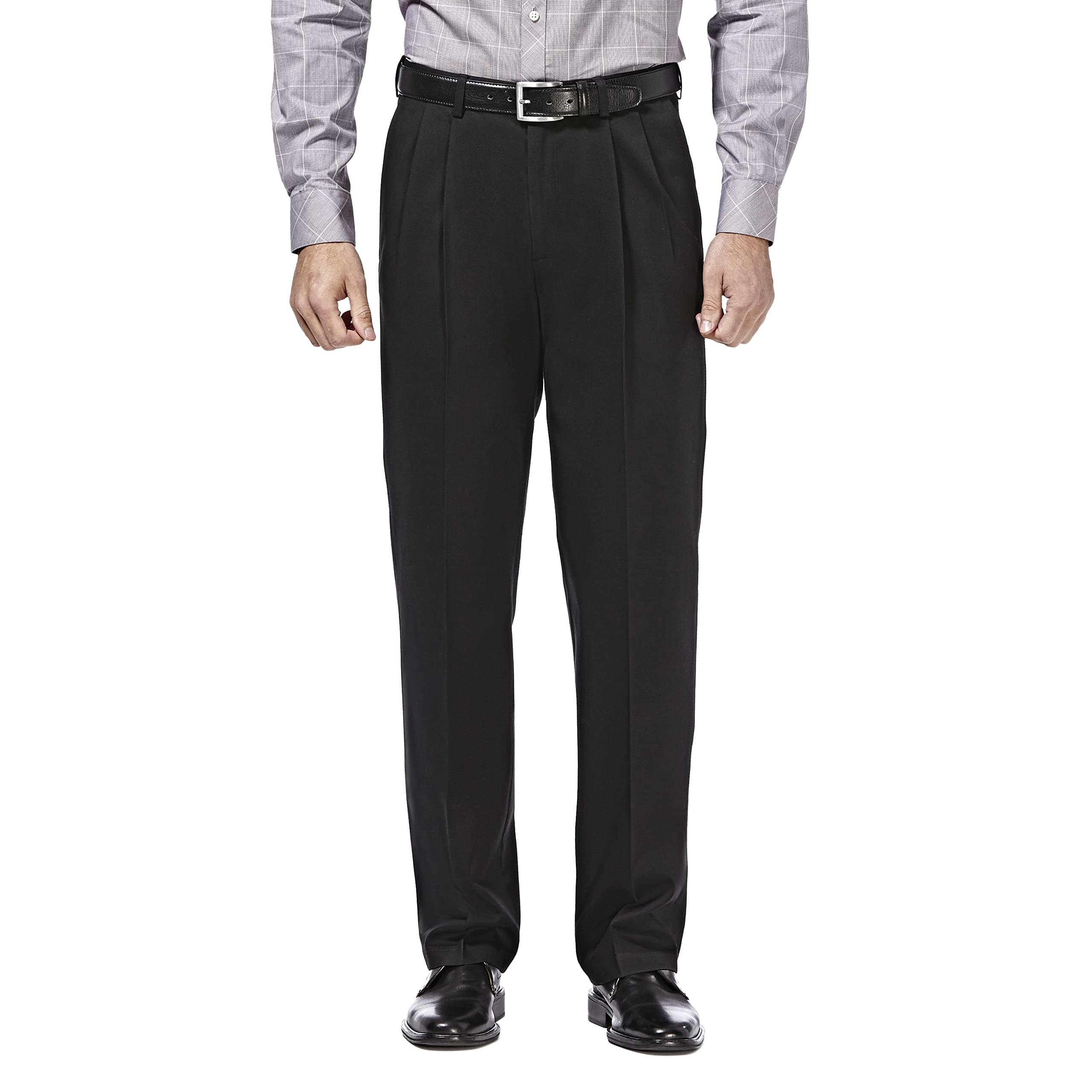 Haggar Men's Premium No Iron Khaki Classic Fit Pleat Front Regular and Big & Tall Sizes, Black, 42W x 30L