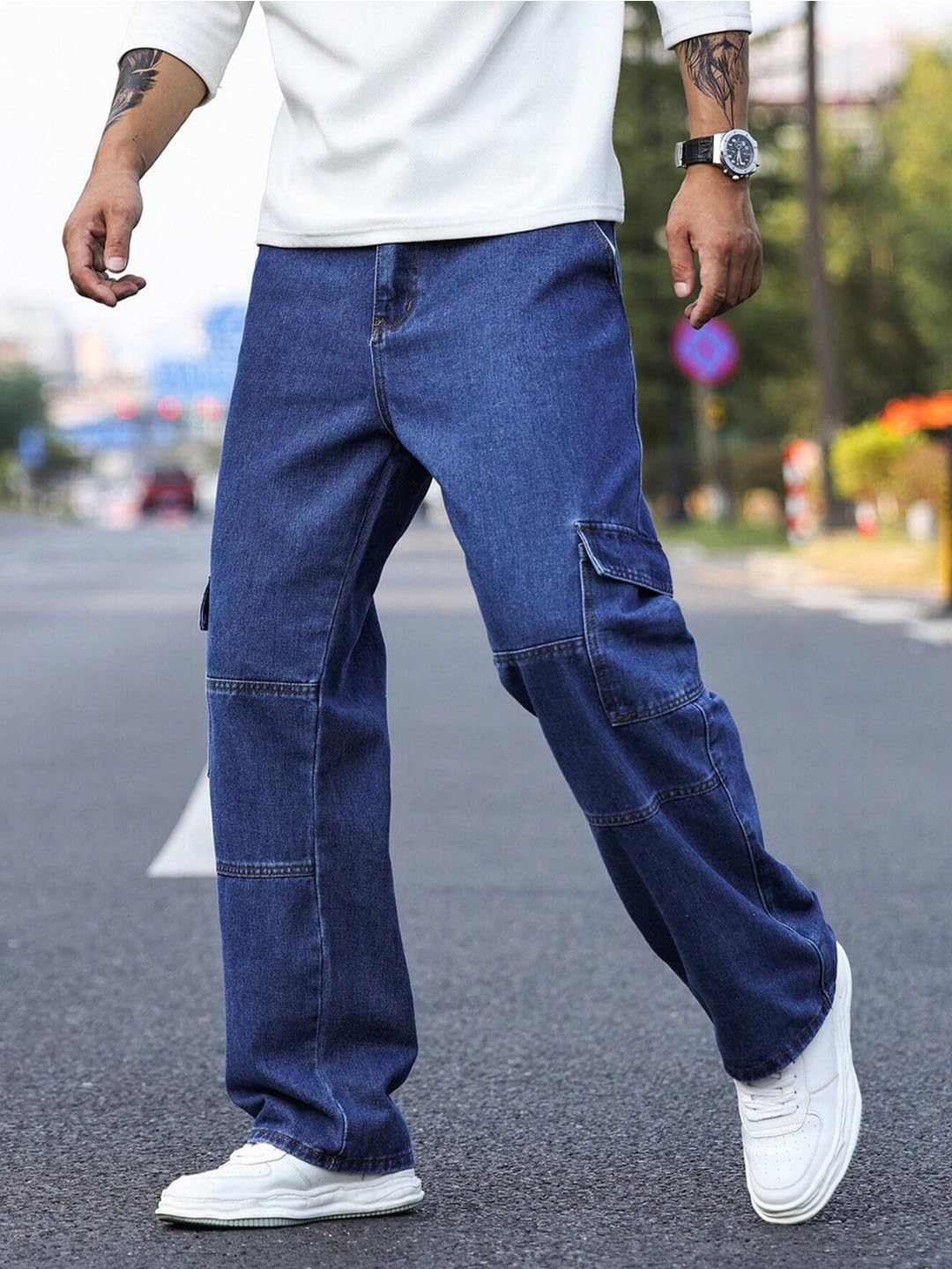 Nobel Monk Men Jeans |Men Jeans Pants |Mens Cargo Jeans | Men Loose Straight Jeans Navy Blue