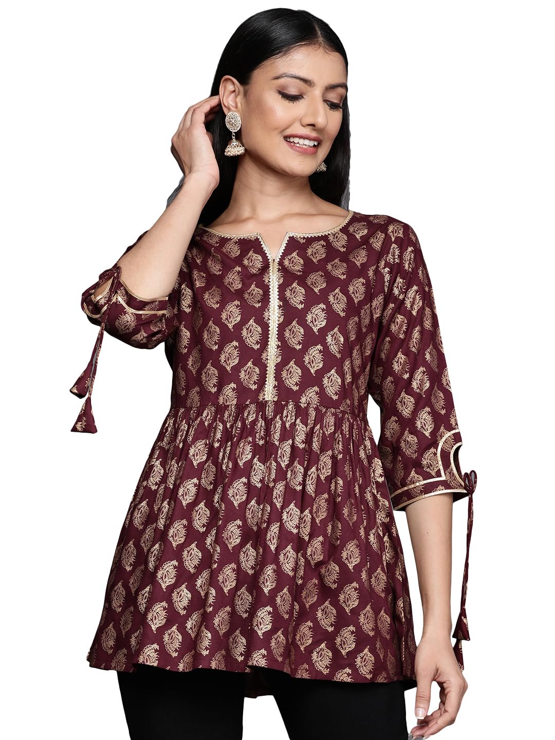 Libas WomenS Rayon Blend Printed A-Line Kurtis (26175_Maroon