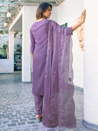 Sanisa Women'S Silk Blend Sequence And Embroidery Work Straight Kurta With Pant And Dupatta Set