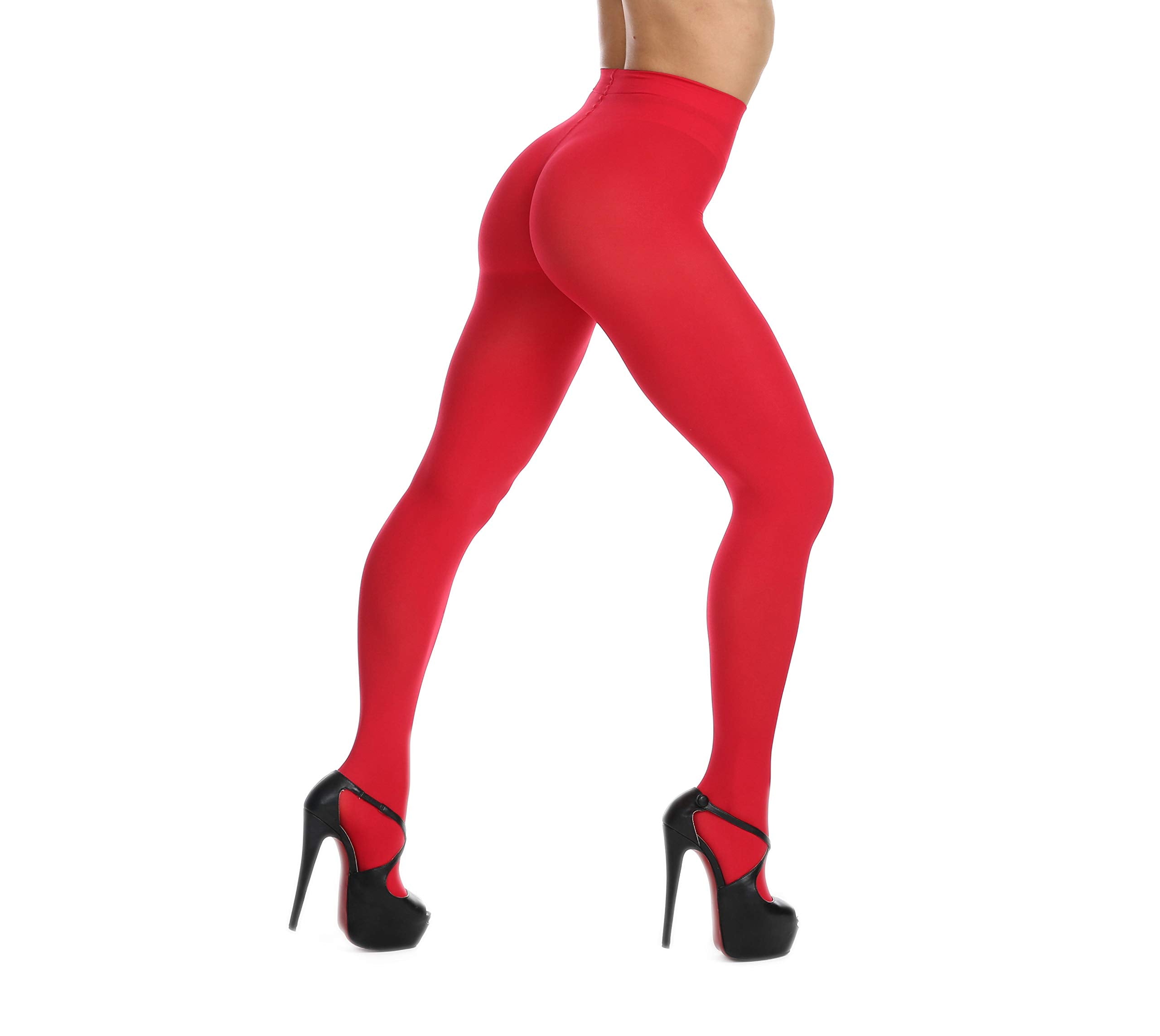 Frola Women's 80 Denier Soft Semi Opaque Solid Color Footed Pantyhose Tights(XX-Large,Red)