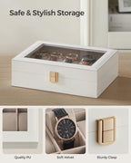 SONGMICS Watch Box, 10-Slot Watch Case with Large Glass Lid, Removable Watch Pillows, Watch Box Organizer, Gift for Loved Ones,