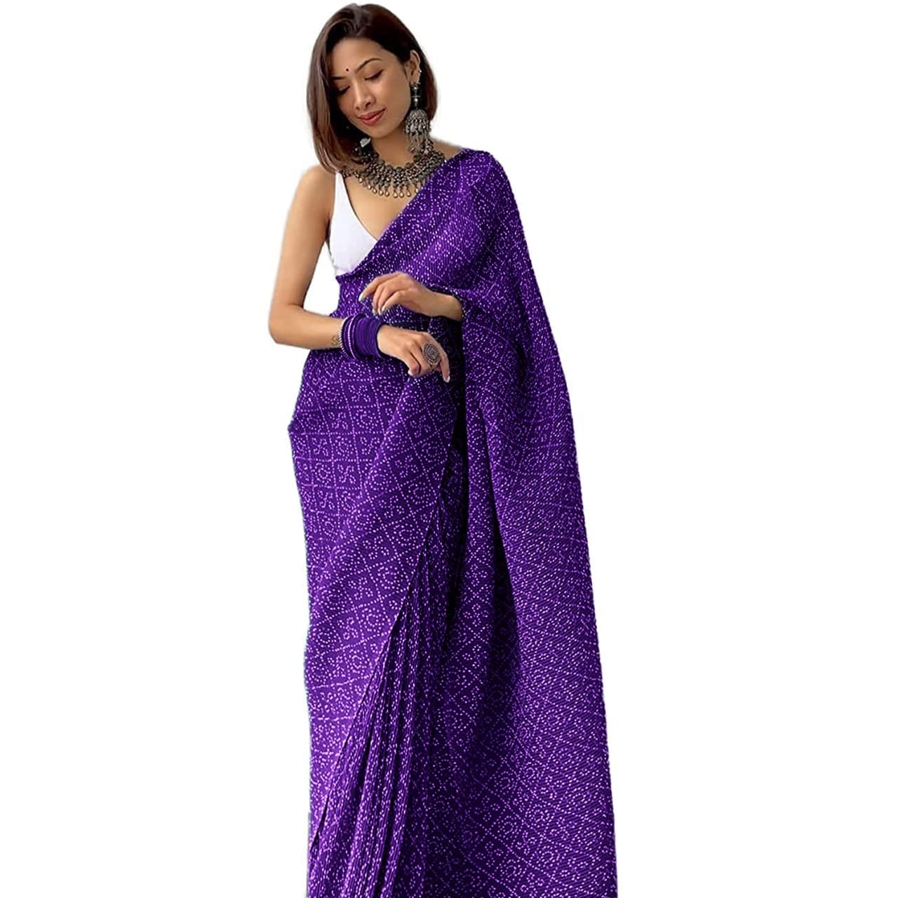 Shiv Textiles Womens Plain Pure Georgette Saree (Crush-Purple