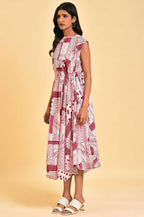 W For Woman WomenS Cotton Red Abstract Printed Flared Vacay Dress Ankle Length 23Few18769-120826 Bud