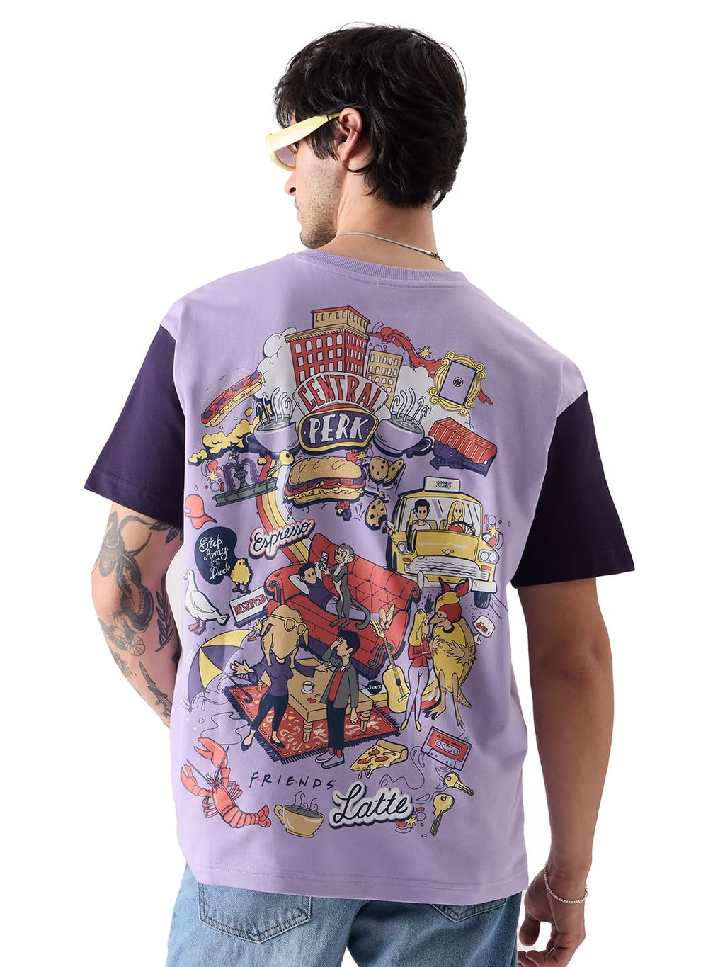 The Souled Store Official F.R.I.E.N.D.S: Doodle FusionTalent Men and Boys Regular Fit Half Sleeve Graphic Printed Cotton Purple 