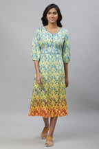 Aurelia Yellow Leaf Print Midi Dress For Women
