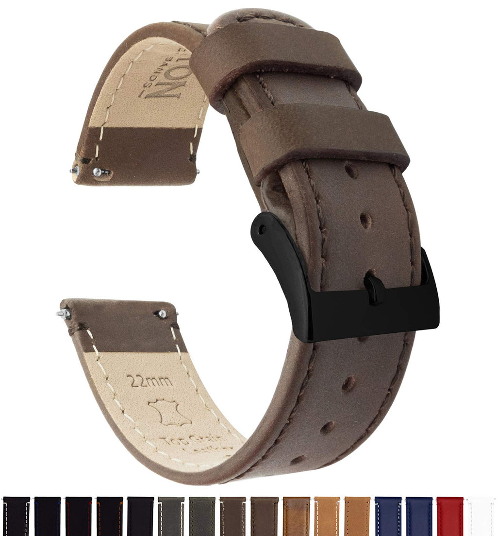 BARTON WATCH BANDS Quick Release Top Grain Leather Watch Band Strap, Saddle Leather/Saddle Stitching (Black Buckle), 22mm
