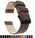BARTON WATCH BANDS Quick Release Top Grain Leather Watch Band Strap, Saddle Leather/Saddle Stitching (Black Buckle), 22mm