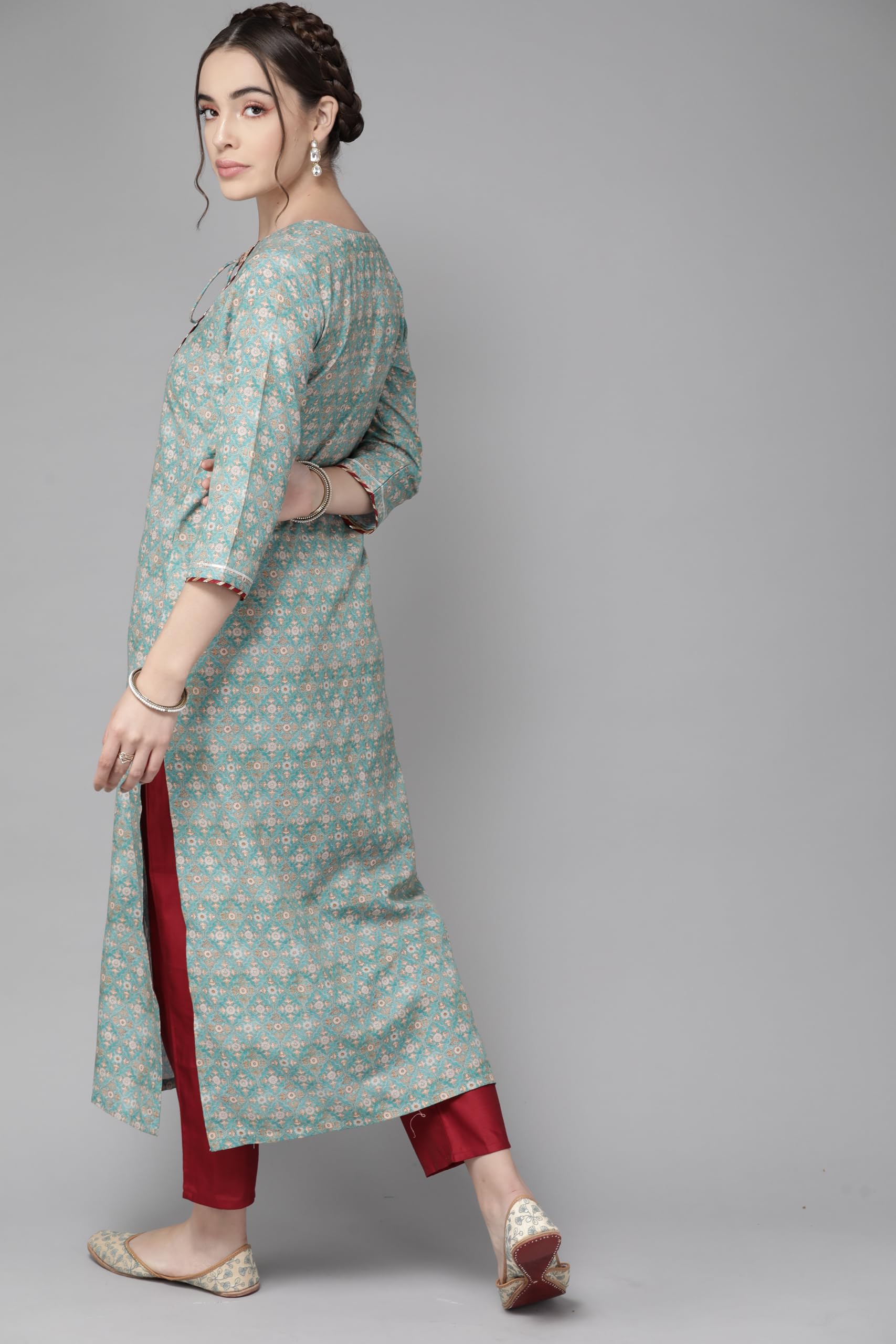 Varanga WomenS Sea Green Floral Embroidered Kurta  Ethnic, Stylish & Comfortable - Perfect For Casual & Formal Occasions (Small