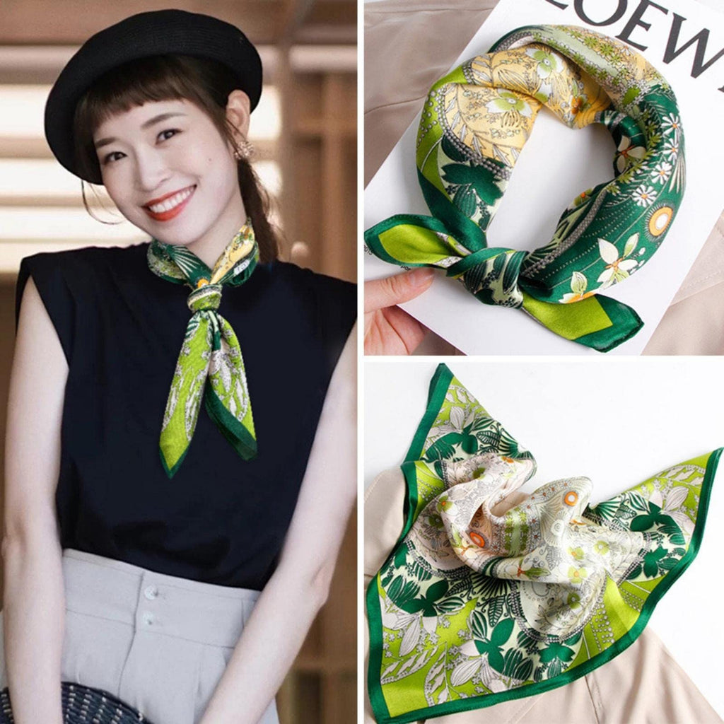 PoeticEHome 100% Real Mulberry Silk Women Small Square Neck Scarfs 21 Lightweight Neckerchief Printed Headscarf Gift Packed (X2
