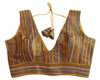 Pujia Mills WomenS Sleeveless Sabyasachi Pattern V Neck Embroidery Work With Sequence Indian Ethnic Wear Readymade Saree Blouse
