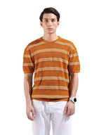 The Indian Garage Co Mens Oversized Striped Flatknit Half Sleeves Crew Neck Sweater