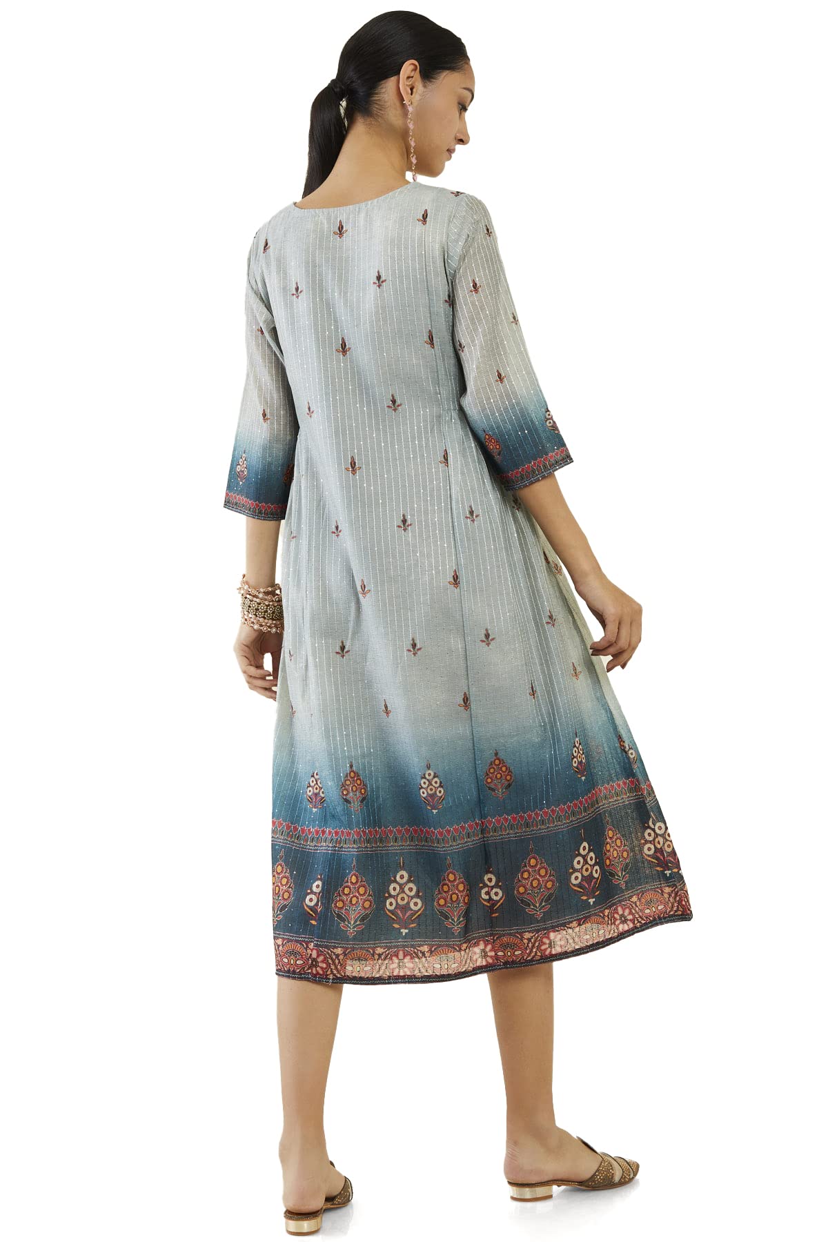 Soch Women Grey Chanderi Striped Kurta