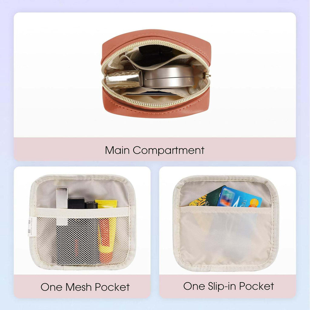 Wandering Nature Small Makeup Bag for Purse Mini Make up Pouch Cute Cosmetic Pouch for Women with Slip-in Pockets Eco Vegan Leat