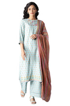W For Woman Women Viscose Kurta, Regular Parallel Pant & Dupatta_22Fews17775-117917 Blue, Small