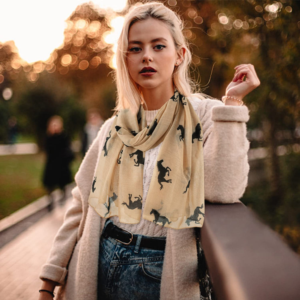 E-Clover Herebuy Cool Animal Print Scarves: Fashionable Horse Print Scarf for Women Mother's Day Gift (Brown&Black)