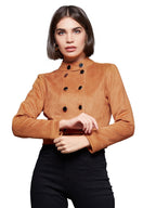 Miss Chase Womens Solid Mandarin Collar Full Sleeve Double Breasted Cropped Jacket (MCAW24JKT03-64-286-06, Burnt Orange, XL)