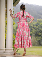 Stylum Womens Pink Floral Printed Rayon Tiered Dress