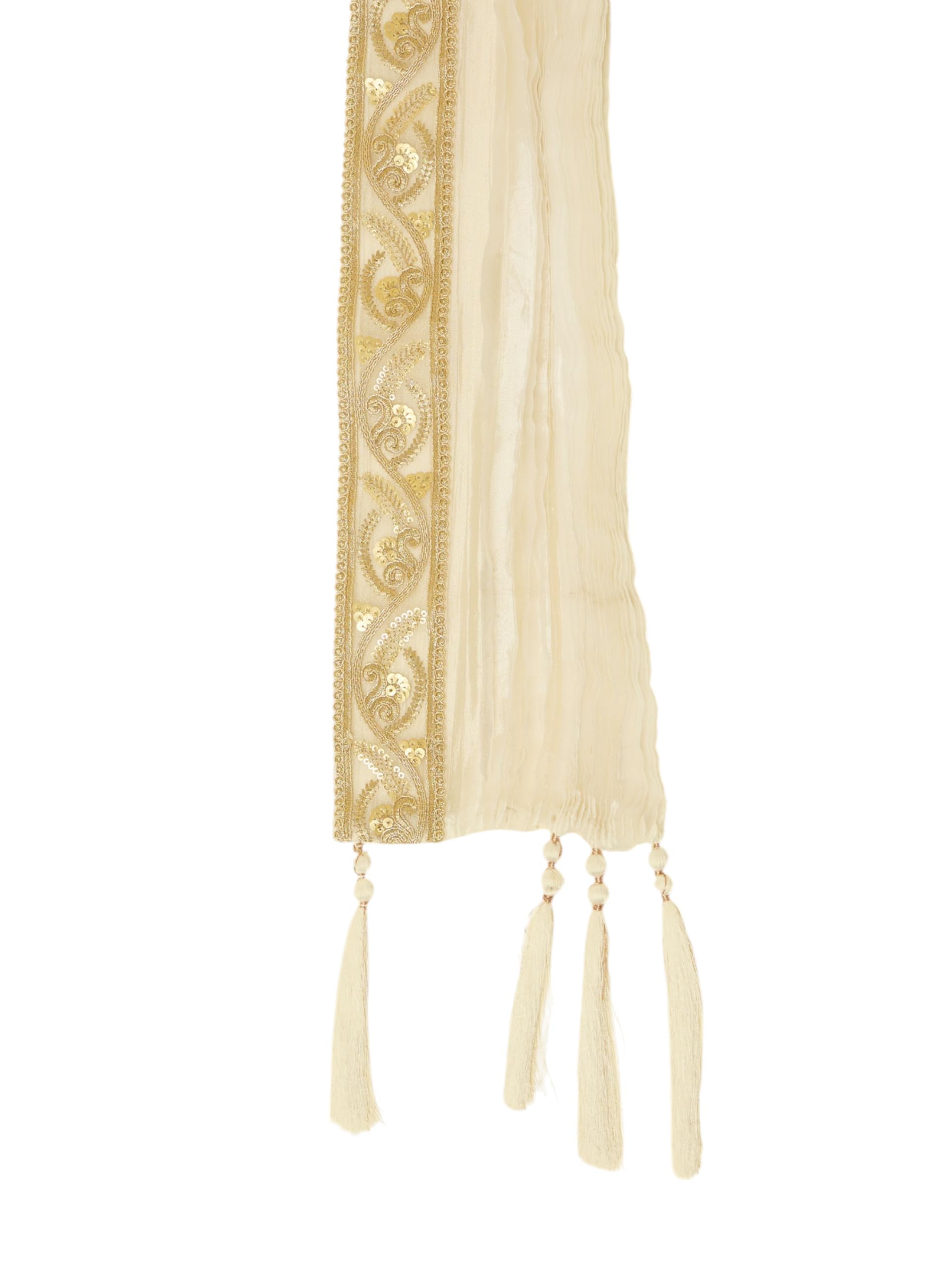 Manyavar Mens Art Silk Zari Embroidery Pleated Dupatta(Warm White)