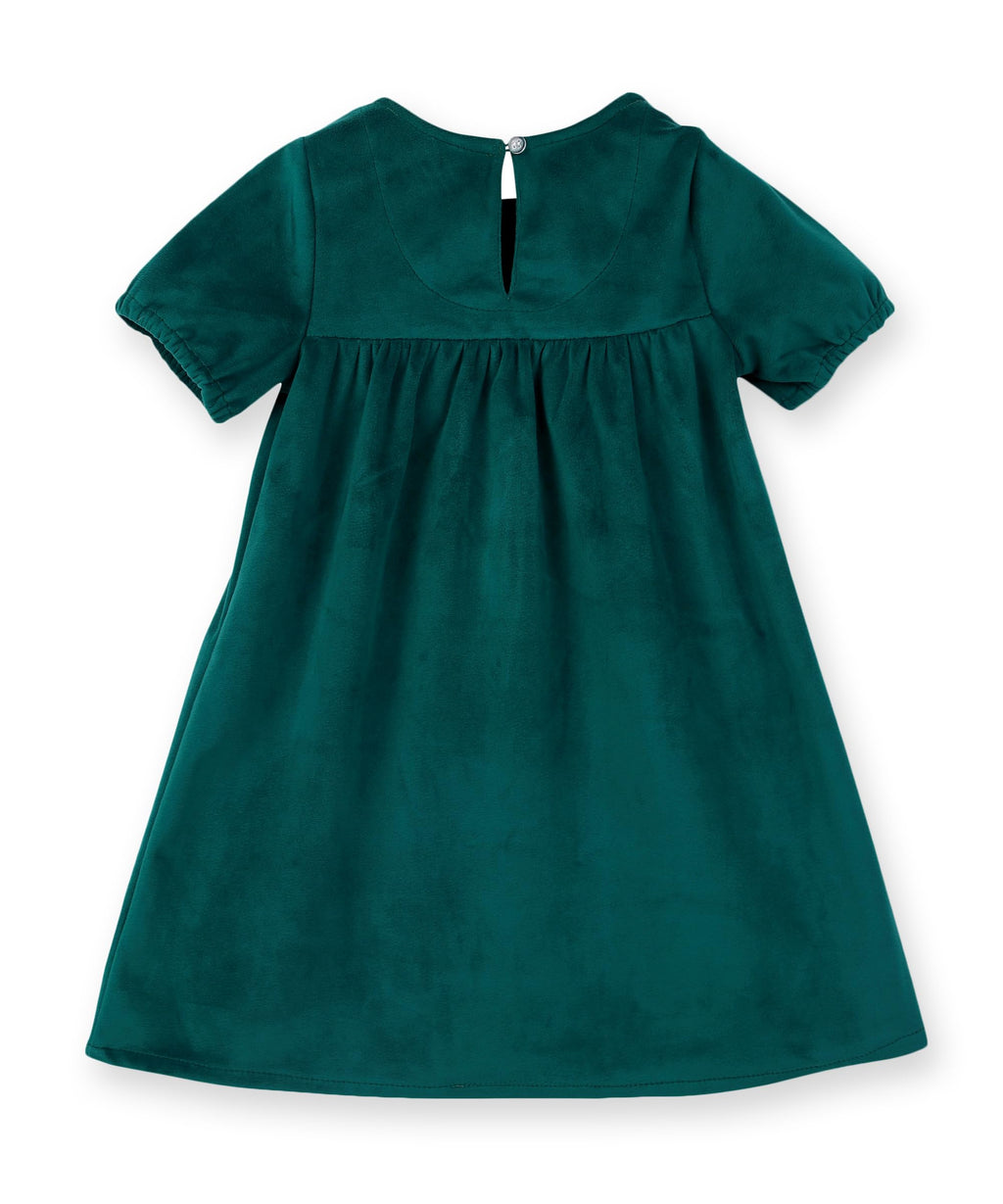 Beebay Kids Girls Lace Detailed Velvet A-Line Drrss Green