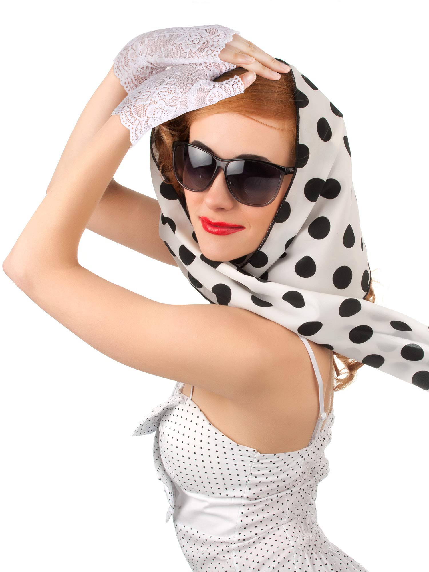 3 Pairs Lace Gloves Women Short Fingerless Floral Gloves Flower for Bridal Wedding Halloween(Black, White, Red)