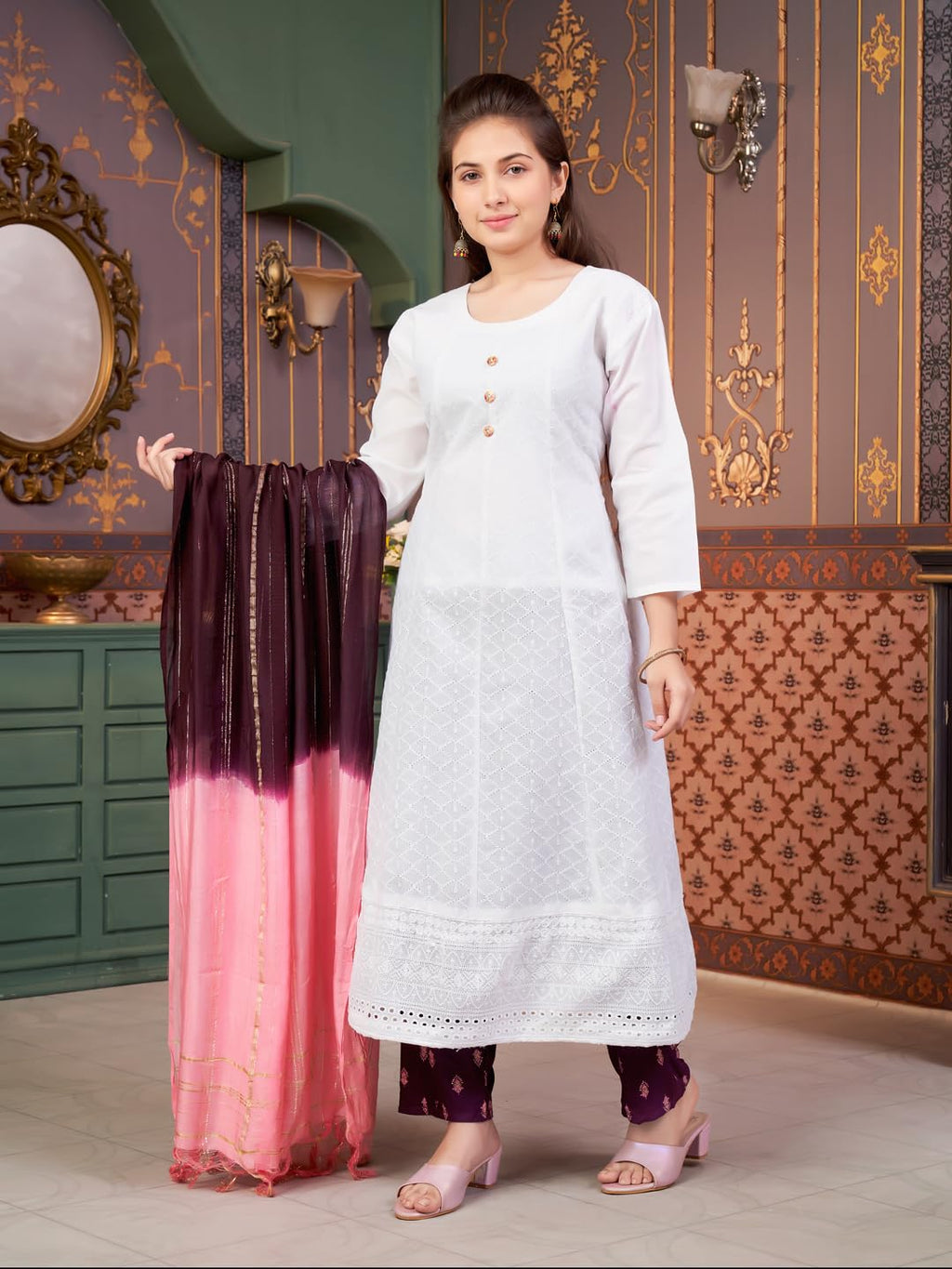 Aarika Girls Ethnic Wear White Colour Chikan Embroidery Cotton Kurti-6-13 Years (Kurti-Tr-K-854)