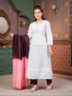 Aarika Girls Ethnic Wear White Colour Chikan Embroidery Cotton Kurti-6-13 Years (Kurti-Tr-K-854)