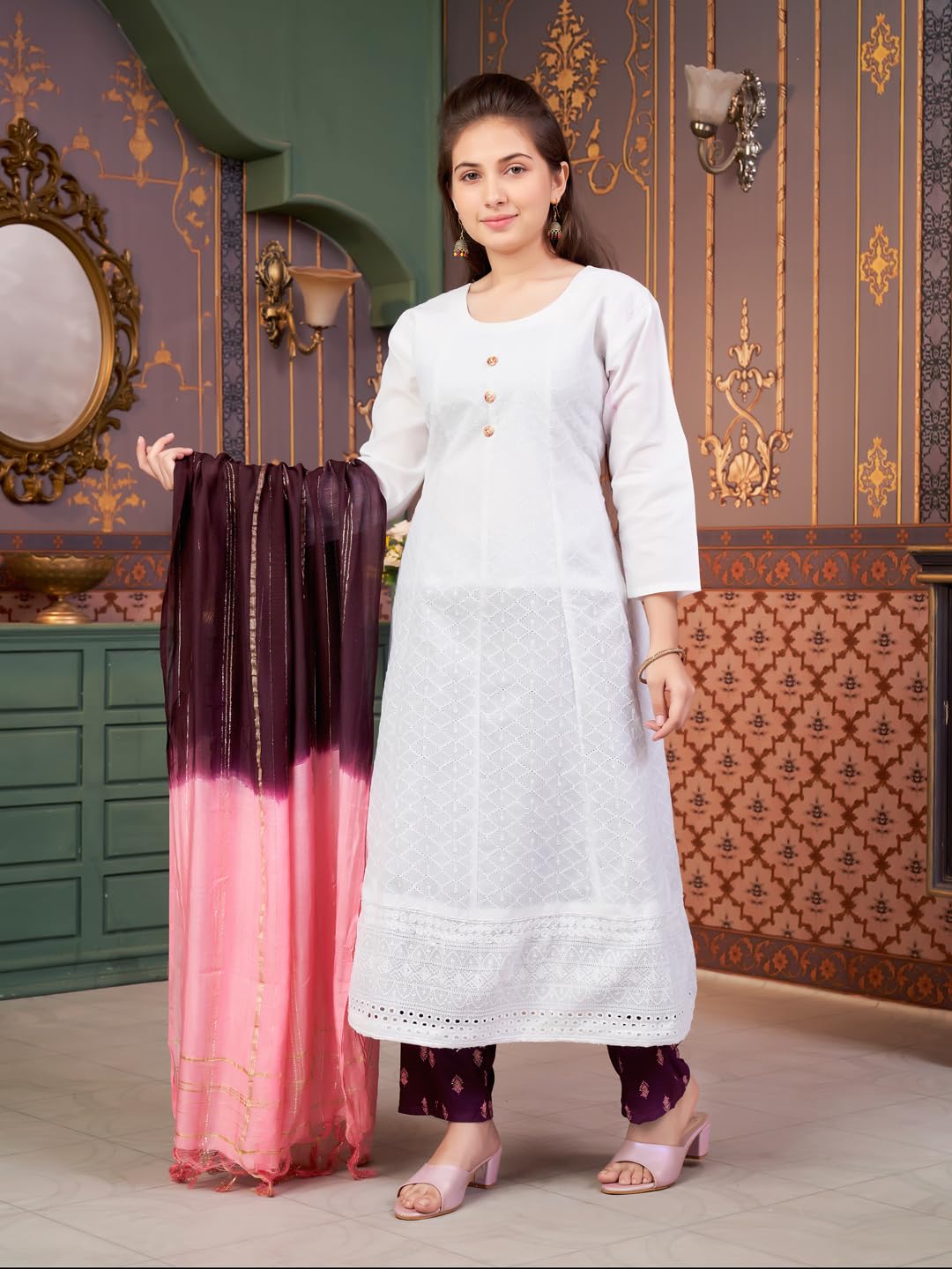 Aarika Girls Ethnic Wear White Colour Chikan Embroidery Cotton Kurti-6-13 Years (Kurti-Tr-K-854)