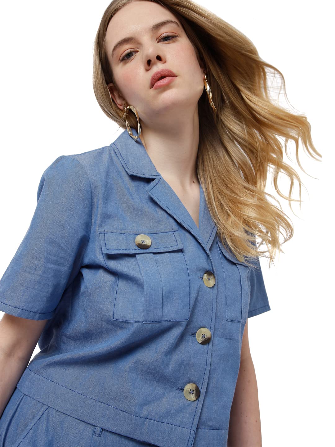 Vero Moda Cotton Women Regular Shirt (10273364-Blue Denim_Blue L)