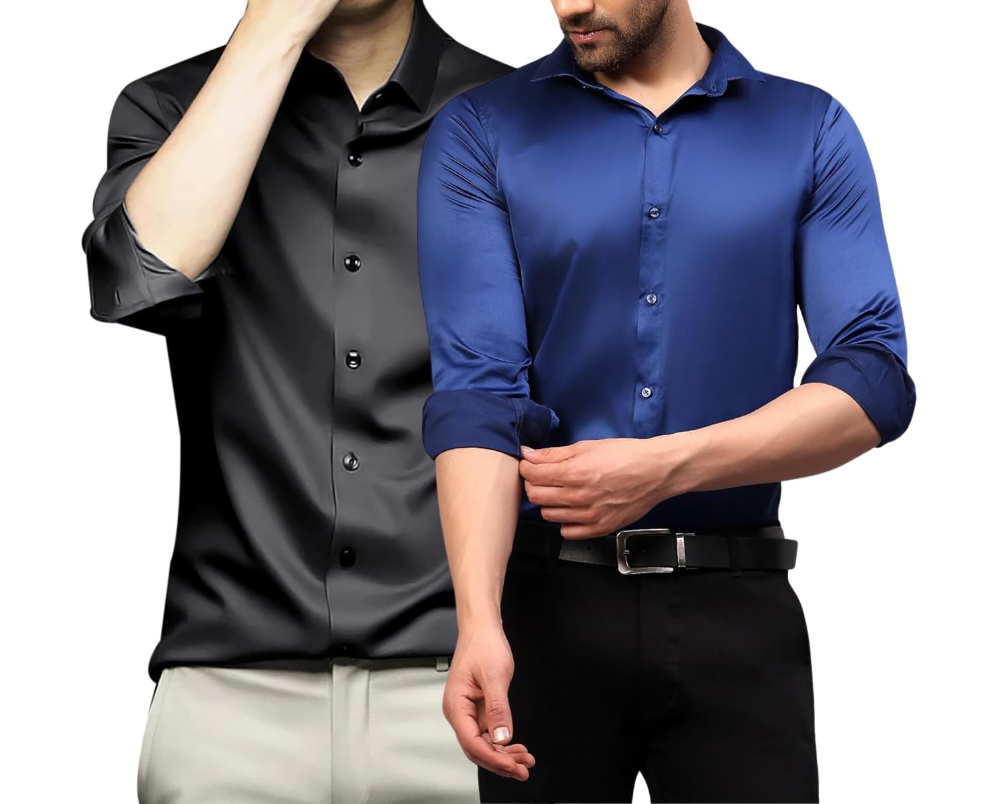 Deelmo Combo Of MenS Stylish Solid Satin Casual Shirt For Men Full Sleeves| Poly Satin Silk Shirt Pack Of 2