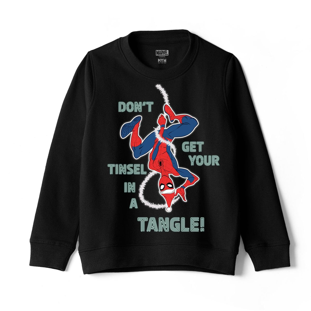 Wear Your Mind SpiderMan Character Print Black Round Neck Boys Sweatshirt DSMRKSW211.2_1617Y 16-17
