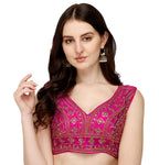 Vihu Fashion WomenS Silk Embroidery Sequins Zari Work Readymade Saree Blouse