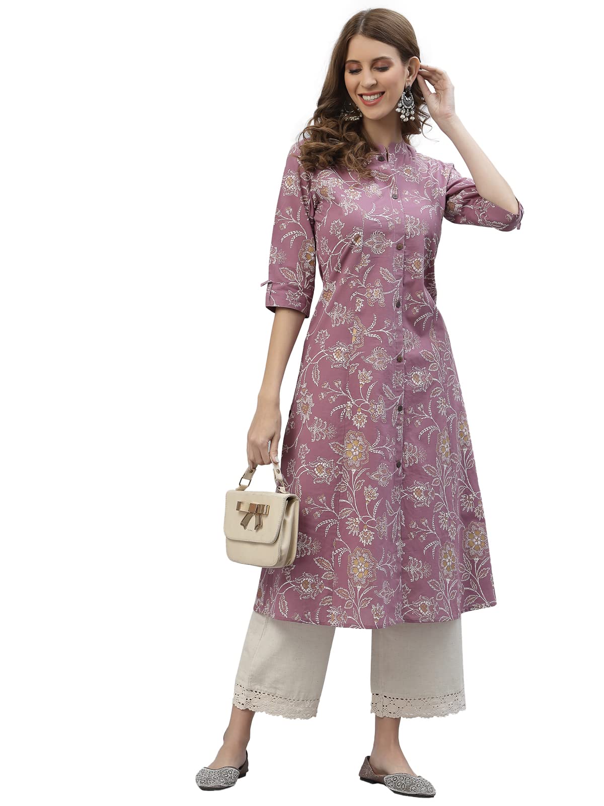 Stylum Womens Floral Print Rayon A-Line Kurta (FIONAMAUVE44_Mauve, XXL)