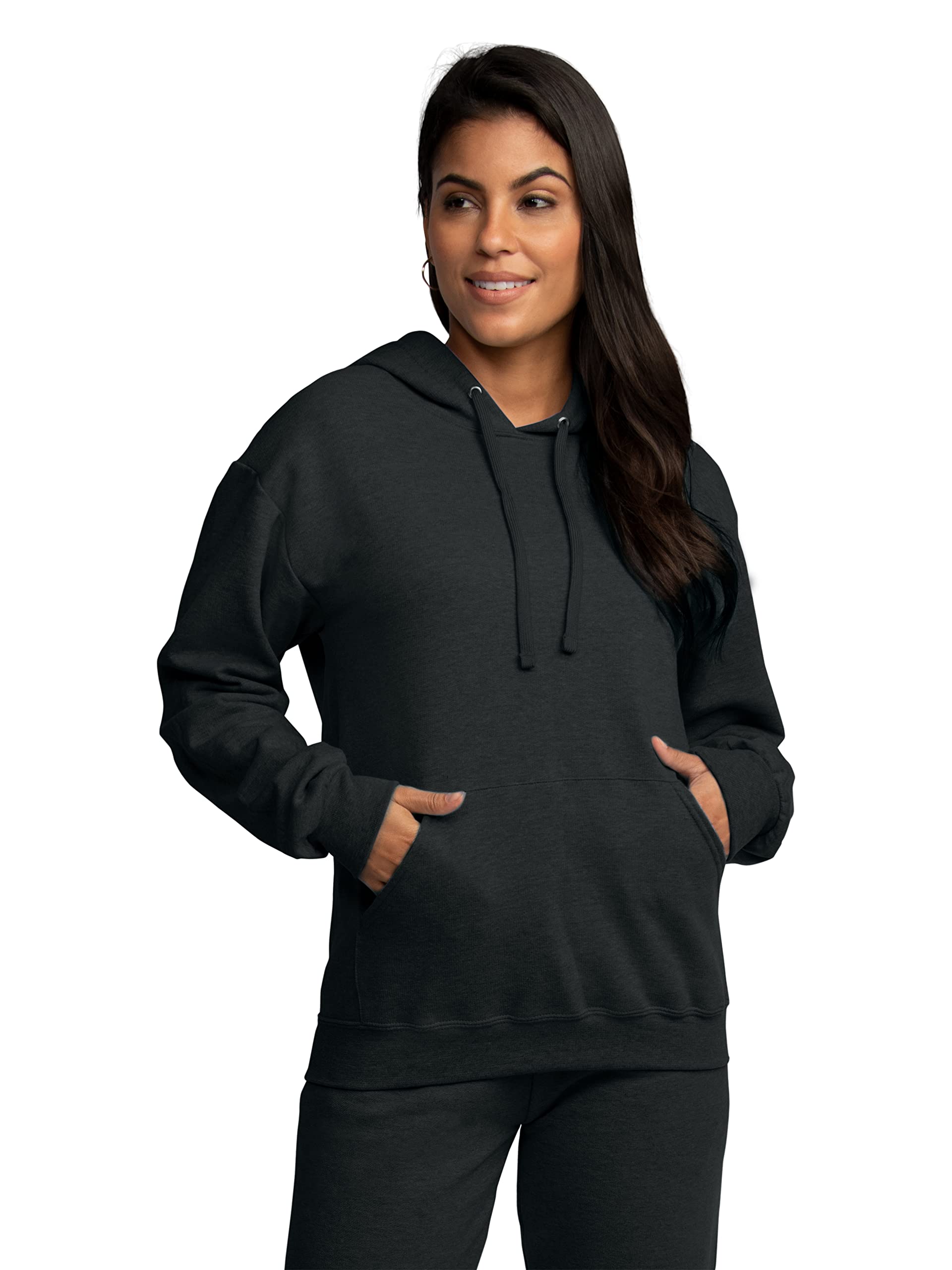 Fruit of the Loom Eversoft Fleece Hoodies, Moisture Wicking & Breathable, Hooded Sweatshirt, Black Heather Pullover, Small