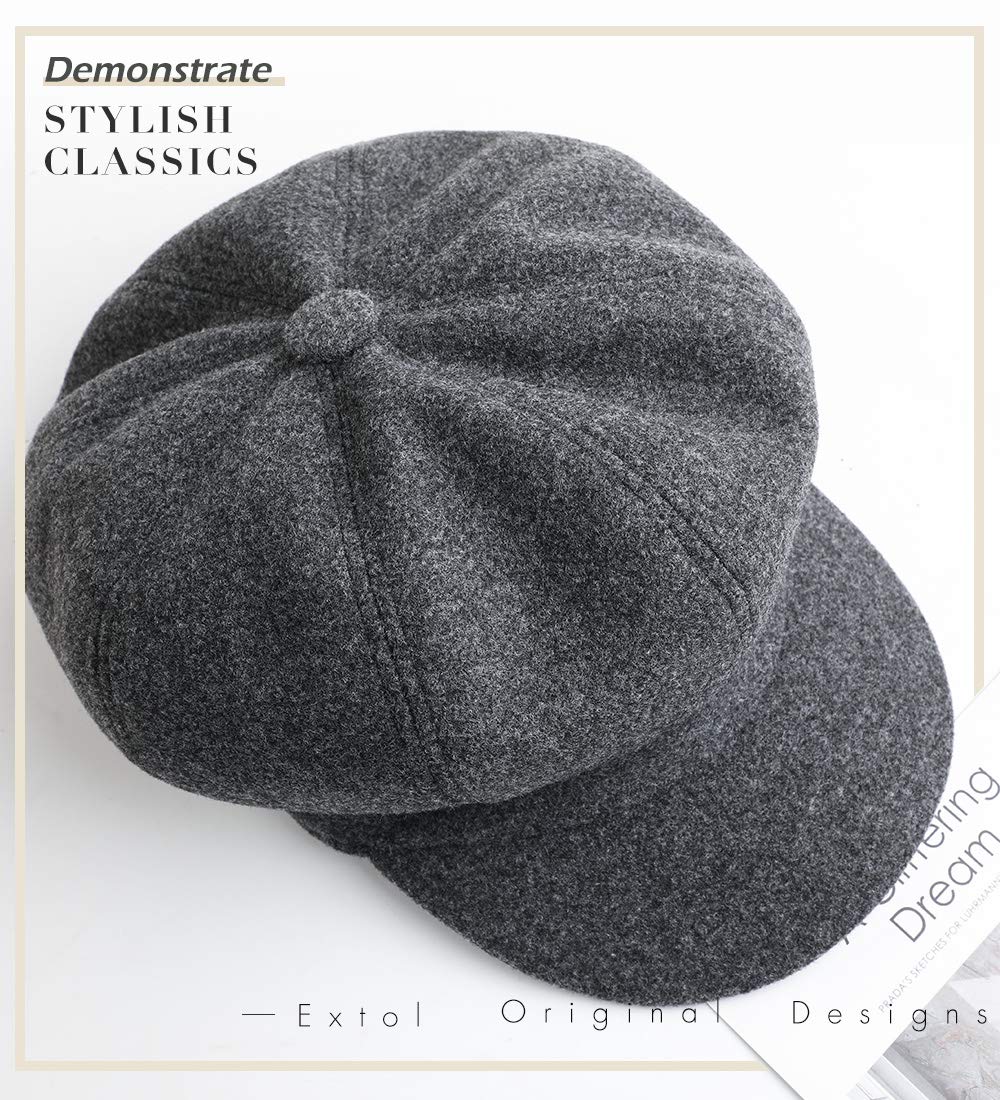 Sumolux Women Beret Newsboy Hat French Wool Cap Classic Autumn Spring Winter Hats Gray