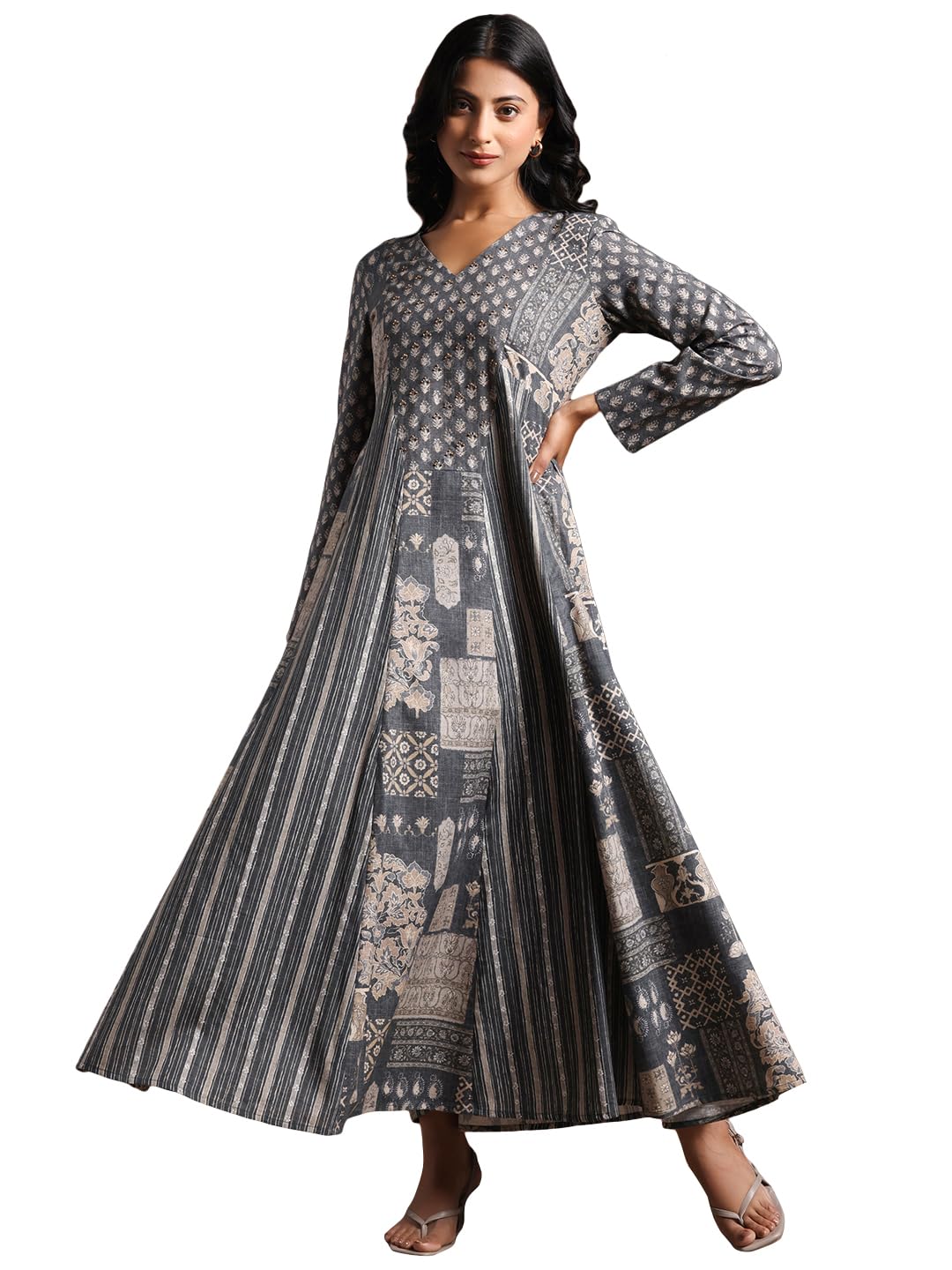 Libas WomenS Linen A-Line Maxi Dress (37184_Grey