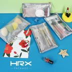 HRX Package Nylon Mesh Cosmetic Zipper Bags, Metallic Silver Makeup Pouches Travel Organizer Case for Purse Diaper Bag (4PCS)