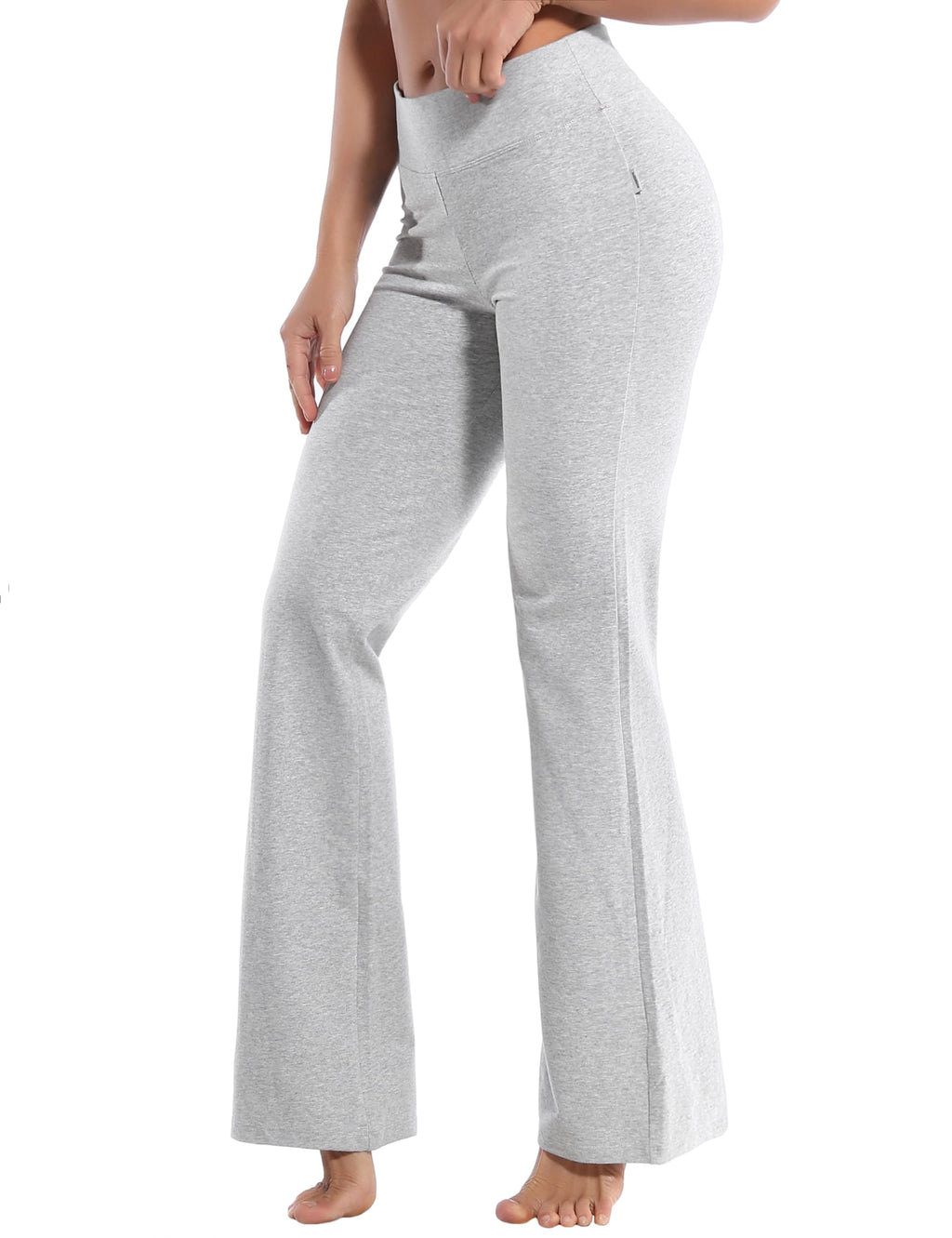 BUBBLELIME 29/31/33/35 4 Styles Women's Inner Pocket Bootcut Yoga Pants - Basic Cotton_HeatherGray L-35 Inseam