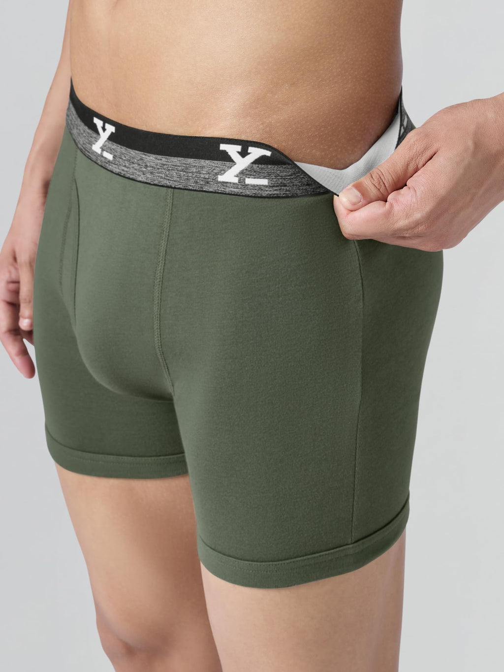 XYXX Mens Nova Cotton Boxer Brief for Men|Regular Fit with intellifresh No-Marks Waistband | Solid Underwear for Men Olive Gree