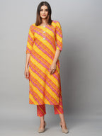 ANNI DESIGNER Ladies Cotton Blend Kurta with Trousers, red, L