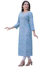 ANNI DESIGNER Women 's Cotton Blend Floral Straight Kurta, Blue, Medium